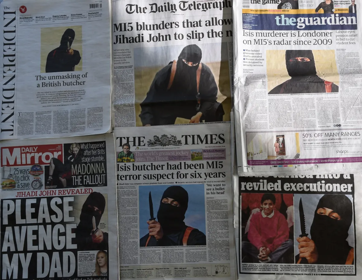 British newspaper front pages covering the Jihadi John identity revelation
